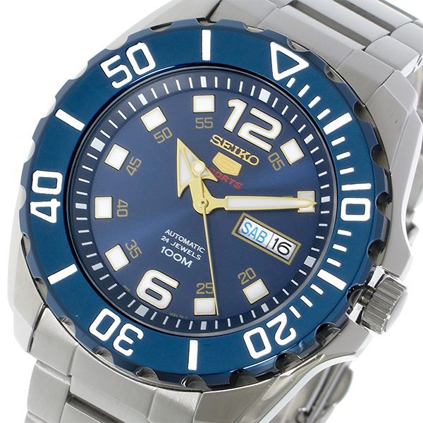 SEIKO WATCH 精工5號超霸寶藍離子外框寶藍面全自動上鍊機械鋼帶腕錶 型號：SRPB37K1