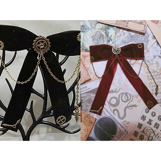 現貨在臺 藏匿的時光絲絨緞帶流蘇齒輪髮夾 另有領結胸針 天鵝絨蒸汽朋克 蝴蝶結齒輪復古lolita髮飾/頭飾古銅黑