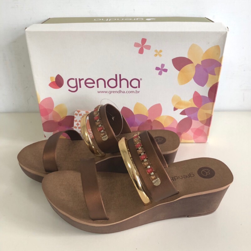 《現貨》Grendha 女生 拖鞋 巴西尺寸37（金屬風雙環 雙帶設計 厚底 涼鞋－古銅色）