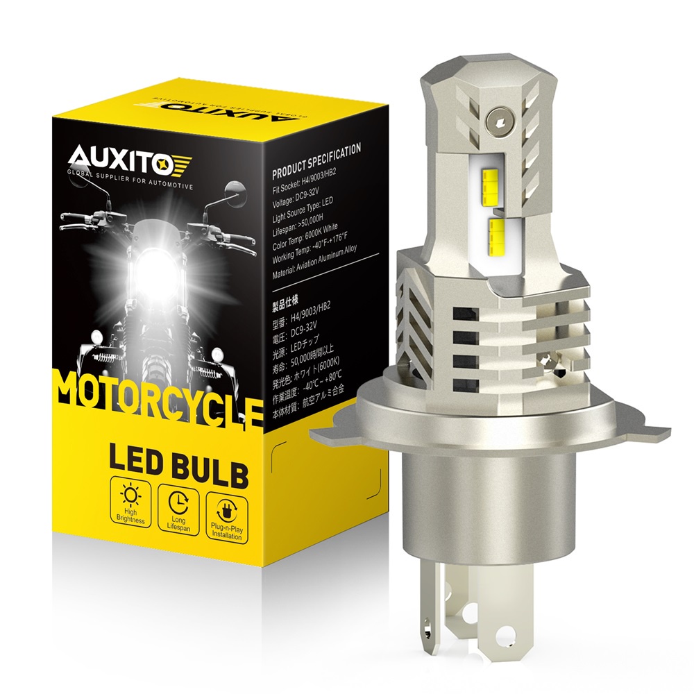 Auxito 1 件 H4 LED 摩托車燈頭燈燈泡高/低摩托摩托車汽車頭燈頭燈超亮 ZES 芯片 6000K 白色