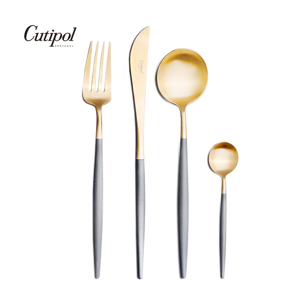 【Cutipol】GOA系列-灰金霧面不銹鋼-主餐四件組(主餐刀叉匙+咖啡匙) 葡萄牙手工餐具