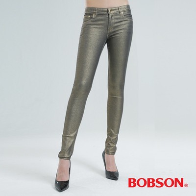 BOBSON 女款金銀色緊身小直筒牛仔褲8091-02