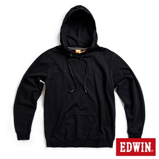 EDWIN 男款 橘標 斜紋繡花LOGO帽T(黑色)