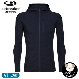 【Icebreaker 男 DESCENDER 刷毛連帽保暖外套 GT240《深藍》】104854/羊毛外套//悠遊山水