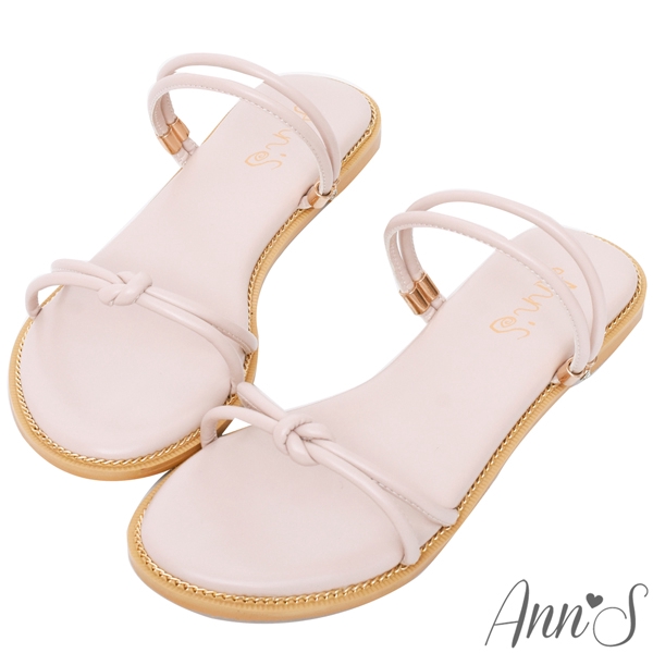 Ann’S微糖小文青-扭結可兩穿寬版平底涼鞋-粉