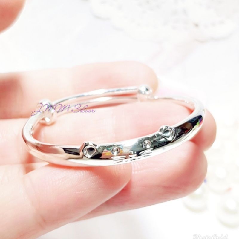 Jmm銀飾 現貨正生s999足銀小童寶寶可愛老鼠亮銀福氣錢財鼠不完老鼠本命年光圈圓棍兒童老鼠純銀推拉式手鐲手環正生