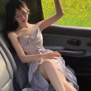 臺灣公司❤️開發票 高質感洋裝 小禮服 女生洋裝 連身裙 溫柔繫帶 吊帶連衣裙 緞面 赫本風 修身顯瘦 小眾設計 中長裙