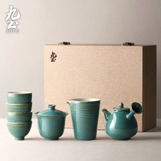 九土日式手工茶具禮盒套裝茶具禮盒套裝自用送禮兩相宜日式手工粗陶復古家用品茗杯聞香杯分茶器蓋碗公杯泡茶壺組合TZR0102