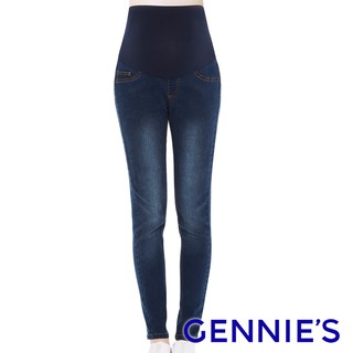 【Gennies 奇妮】刷色修身彈性窄管牛仔褲-藍(T4E03)