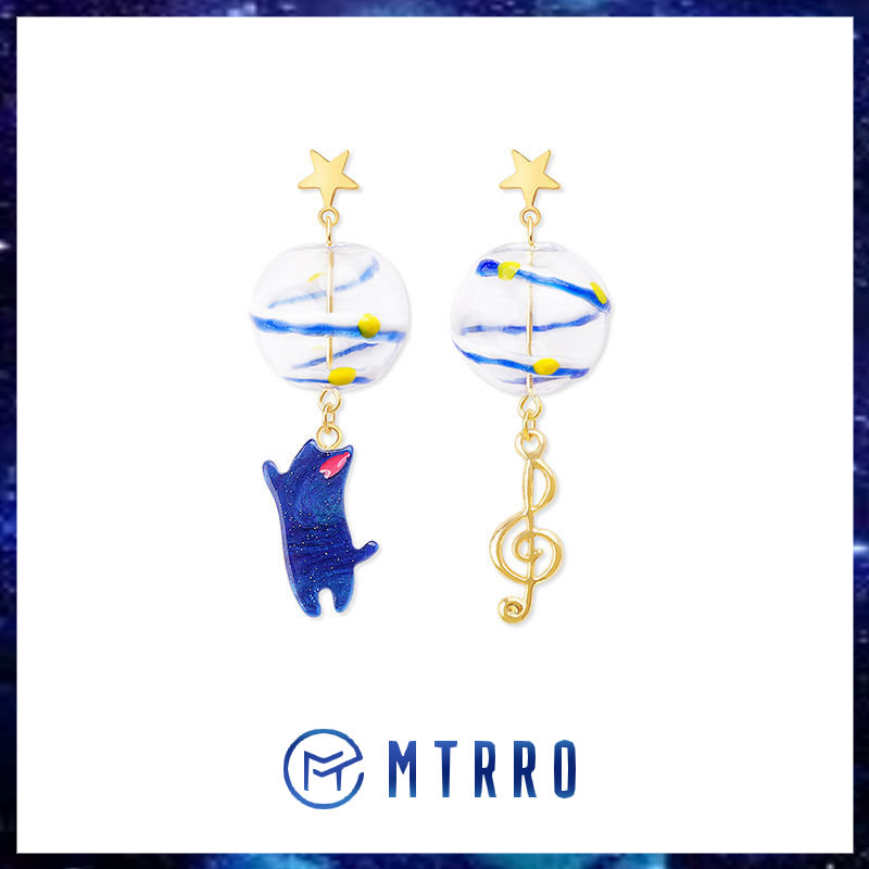 ❤️MTRRO❤️星空貓咪音符 925銀耳環 耳針 耳夾 夏夜 風鈴