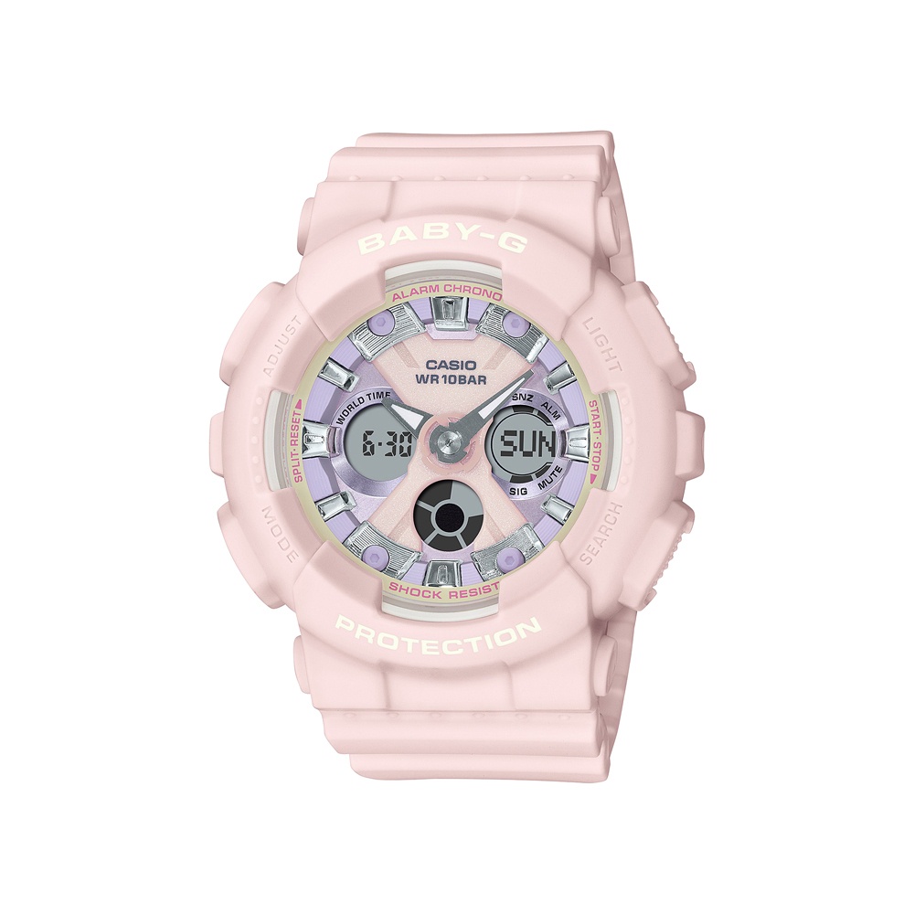 CASIO 卡西歐 BABY-G 女款休閒風雙顯手錶-嫩粉(BA-130WP-4)