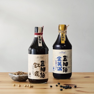 【豆油伯】純釀缸底美滿醬油禮盒組(缸底醬油500ml+金美滿無新增糖醬油500ml)
