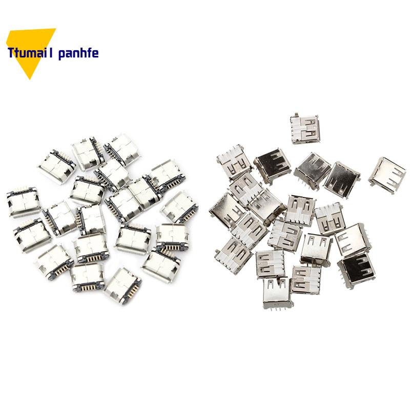 80 件插座連接器 - 20 件 USB 母頭 a 型 4 針 DIP 直角插頭插孔和 60 件 Micro-USB B
