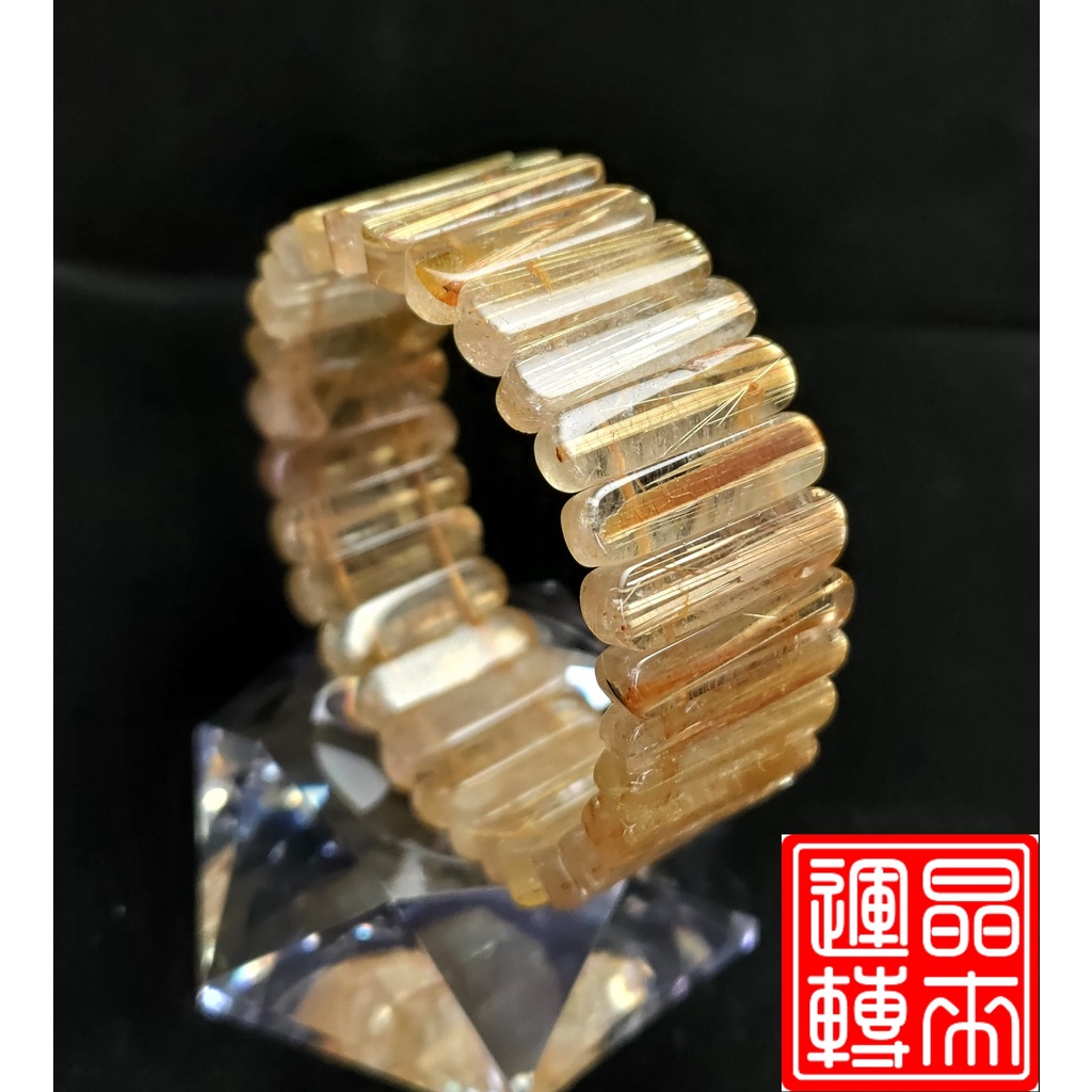 [晶來運轉]鈦晶手排 71g 25mm 手圍19(Gold Titanium Rutilated Quartz)