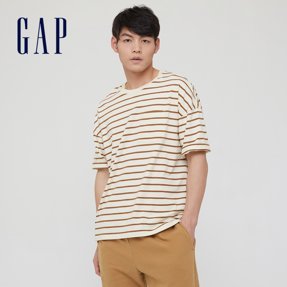Gap 男裝 純棉短袖T恤 厚磅密織親膚系列-棕色條紋(683962)