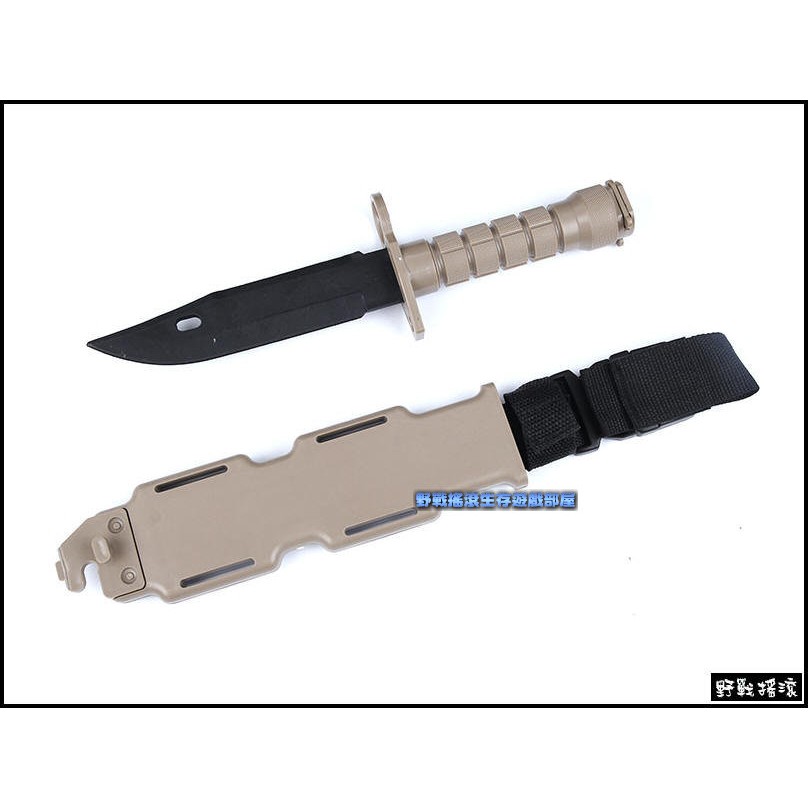 【野戰搖滾-生存遊戲】M9 塑膠模型刺刀【沙色】附刀套刀鞘可裝在M4步槍 模型刀 軟刀