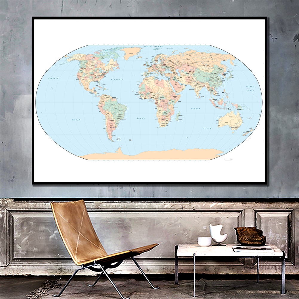 Possbay 經典世界地圖教育地圖海報壁掛掛毯背景布攝影背景印花裝飾--120*60cm