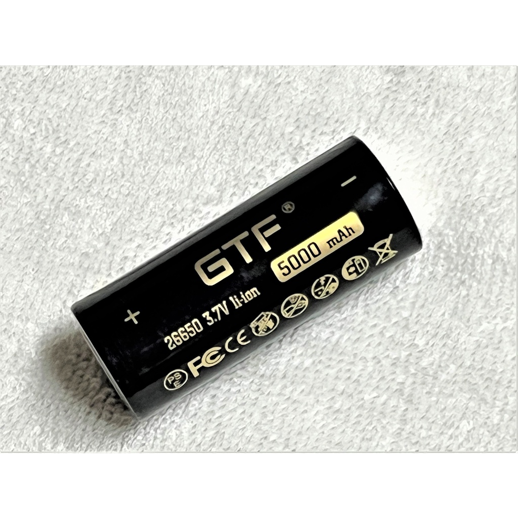 台灣現貨 GTF 26650 電池 3.7V 5000mah 黑金標 大容量 高容量 P50 以上 強光手電筒用電池