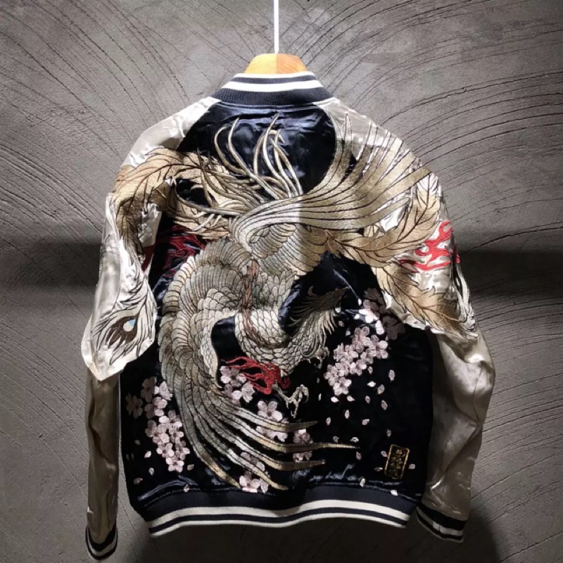 日本高端橫須賀 朱雀重工電繡夾克 浴火鳳凰浮世繪雙面外套