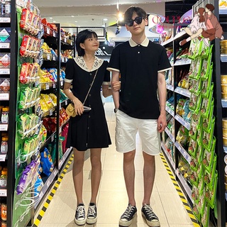 【COUPLE】🔥台灣現貨🔥韓版情侶裝夏裝新款polo領短袖套裝小眾設計感氣質連衣裙一裙一衣