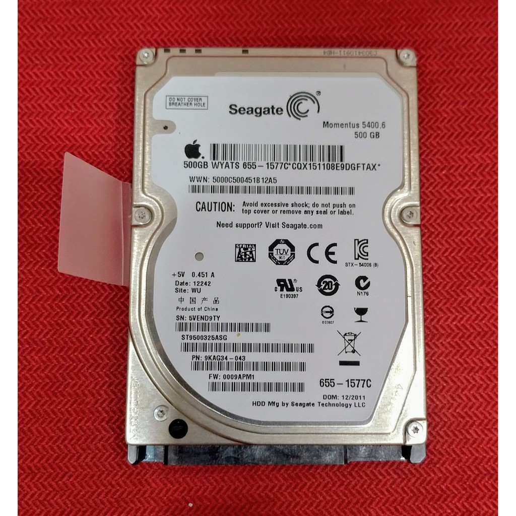 Macbook專用2.5吋HHD 500G SATA硬碟Seagate wyats 655-1577c