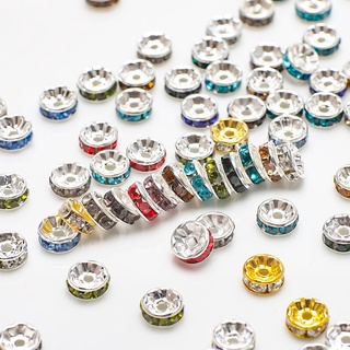 Zhubi 6 / 8mm 50pcs 水鑽Rondelles 水晶金屬珠寬鬆間隔珠寶製作用品配件