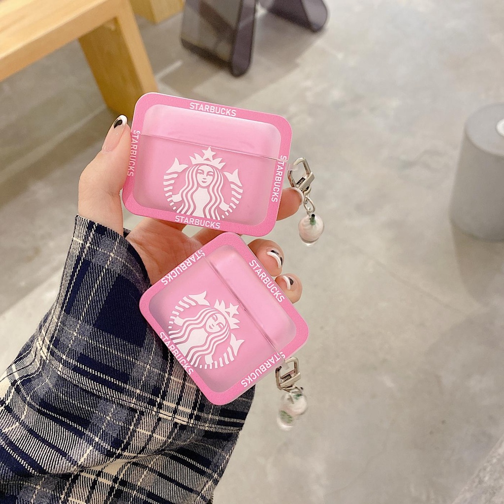 STARBUCKS 時尚粉色咖啡方形全罩 Airpods 保護套矽膠軟兼容 Airpods 1/2/pro 3 gen3