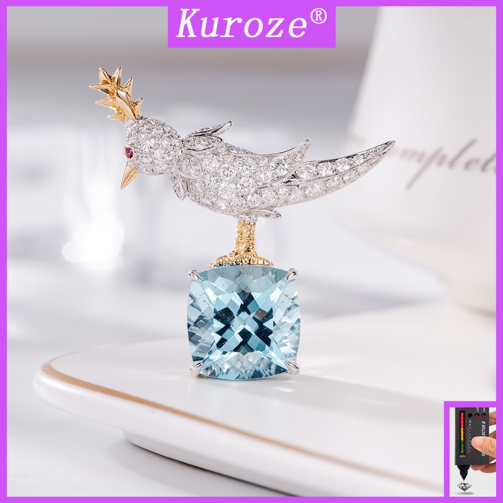 Kuroze 豪華海藍寶石 胸針吊墜兩用 藍鑽藍水晶小鳥項鍊
