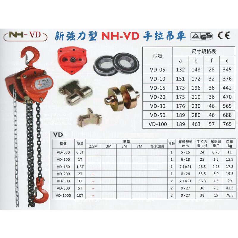 NH-VD 新強力型 手拉吊車 手搖絞盤 手搖吊車 電動吊車 起重 搬運 0.5T/1T/1.5T/2T/3T/5T