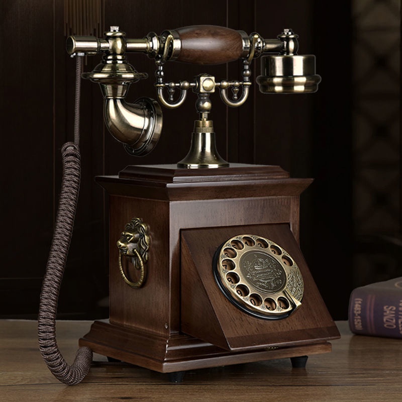 特價老式民國實木旋轉盤電話機仿古復古撥號電話中式古董家用座機
