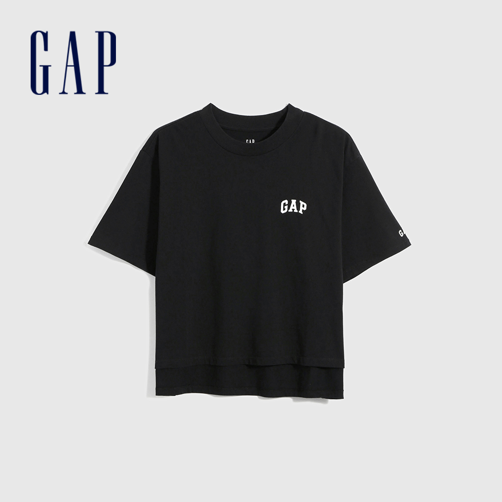 Gap 女裝 Logo純棉寬鬆短袖T恤 厚磅密織親膚系列-黑色(698851)