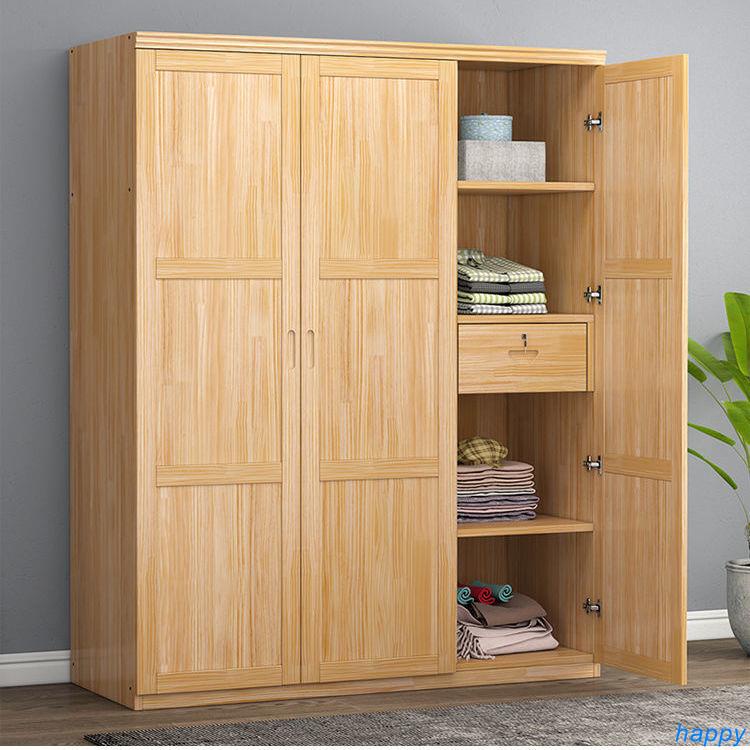現代實木衣柜兩三門對開環保新西蘭松木衣櫥帶抽屜原木收納柜經濟happy妹家具