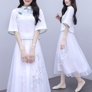 愛尚依人 兩件套 裙裝 上衣 長裙 S-2XL新款仙女復古改良旗袍套裝裙子H362-220.