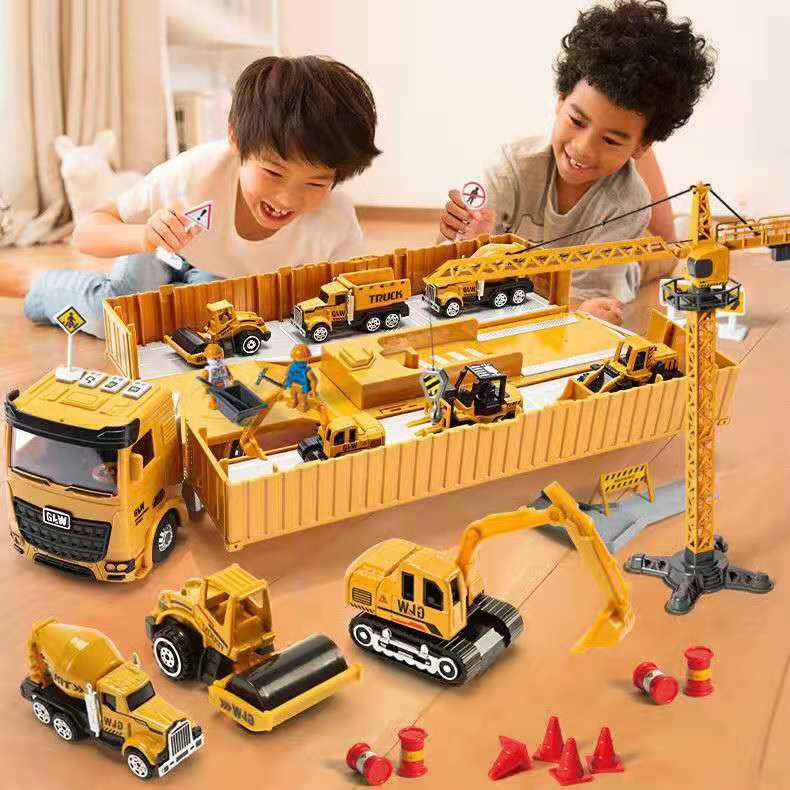 ⚡免運包郵⚡合金工程車套裝玩具大集裝箱貨櫃車兒童挖掘玩具
