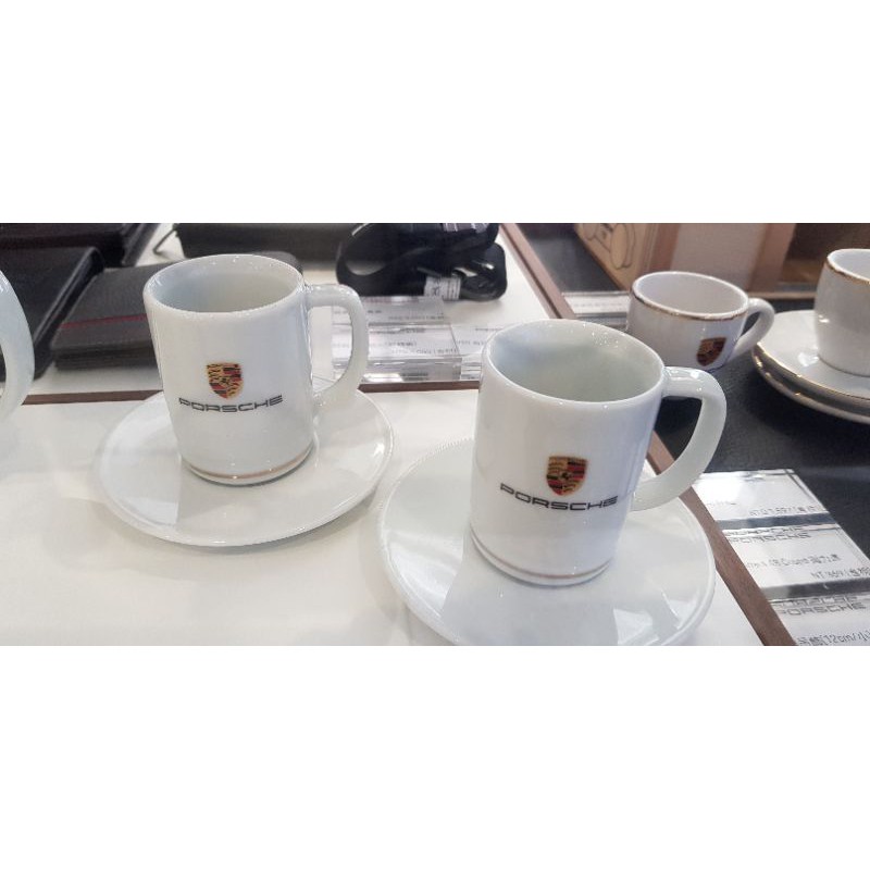 《保時捷車主精品》盾徽logo濃縮咖啡馬克杯白瓷杯咖啡杯盤組杯(2盤2杯) 產地德國 附保時捷原廠購證