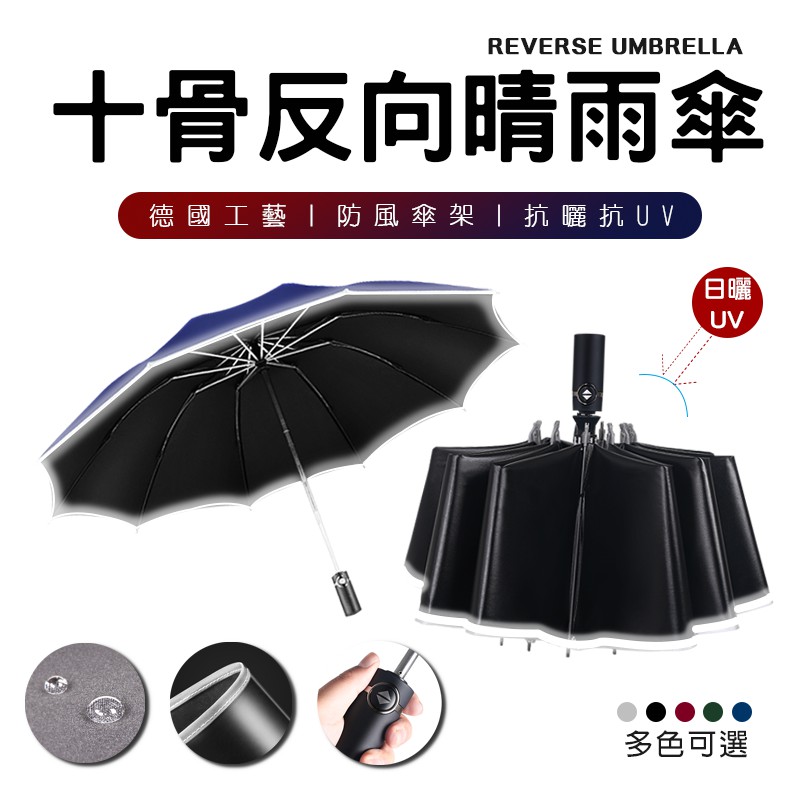 【現貨】十骨反向晴陽傘 自動傘 一鍵自動開收傘 陽傘 晴陽傘 雨傘 抗UV 紫外線 遮陽傘 摺疊傘 雨傘自動傘 傘