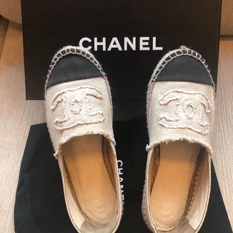 二手正品 Chanel 鉛筆鞋 帆布米白39號 G29762