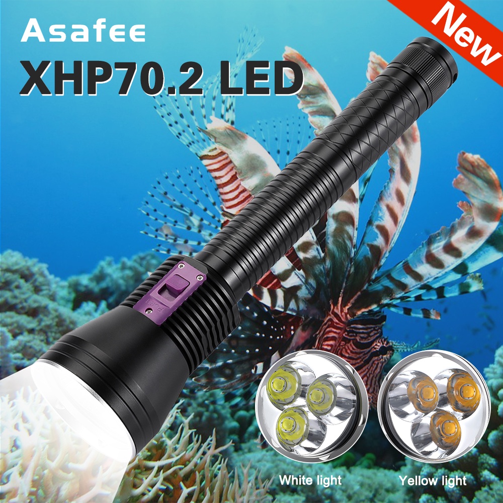 Asafee A37 白光 3x XHP70.2 led 潛水手電筒水下 IP x8 防水燈按鈕開關潛水手電筒燈用於水肺