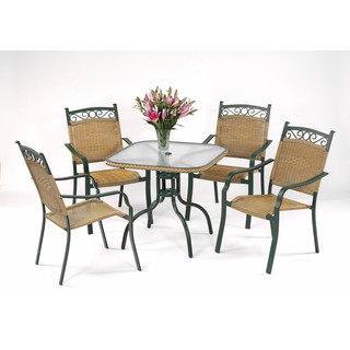 【南洋風休閒傢俱】戶外桌椅系列-80CM鋁合金玻璃方餐桌椅組 戶外休閒咖啡餐桌椅組 (TC83 HC027)