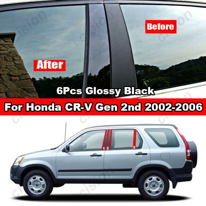 HONDA 6 件裝亮黑色/碳纖維車窗門柱 BC 柱柱蓋成型裝飾貼紙適用於本田 CRV CR-V 2002-2006 G