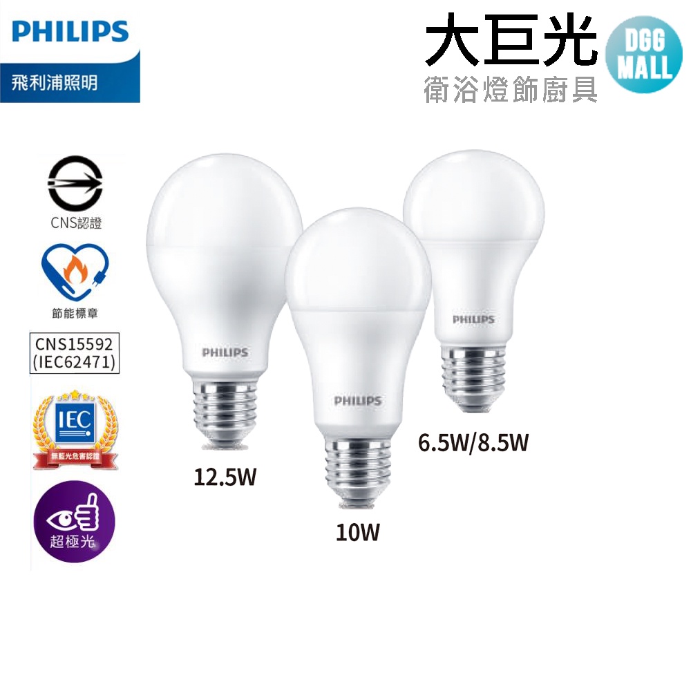 【Philips 飛利浦】超極光 LED 球泡燈 球燈泡  6.5W E27 (大巨光)