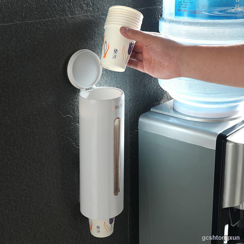 熱賣❉一次性杯子架紙杯自動取杯器掛壁式水杯架子置物神器飲水機收納盒