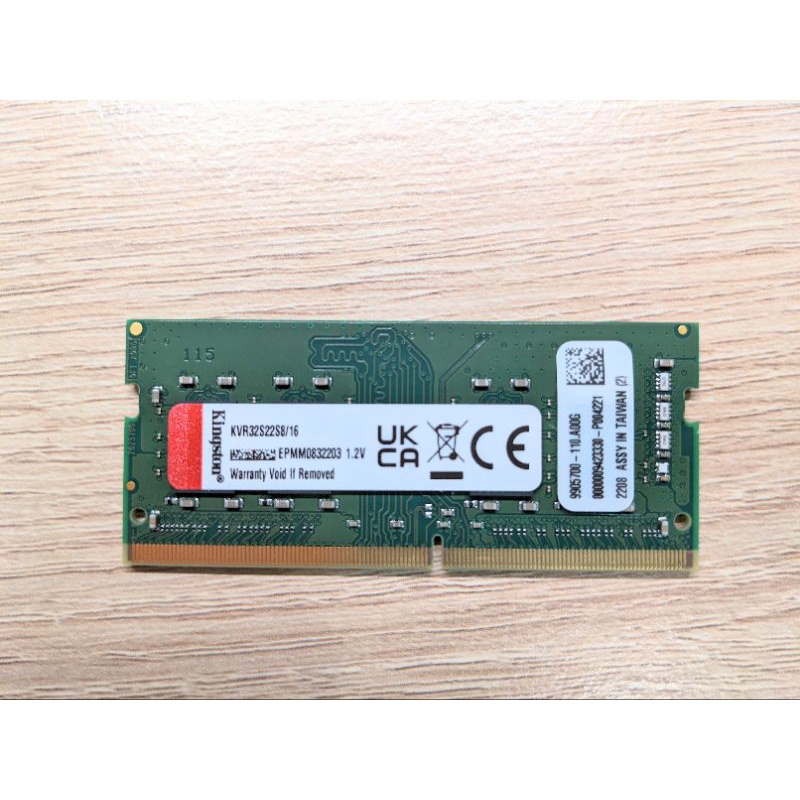 金士頓記憶體 NB 16G DDR4-3200 KVR32S22S8/16 永久保固