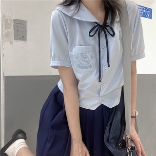 新款日系原創jk制服短袖襯衫圓領夏季襯衣校供可愛上衣