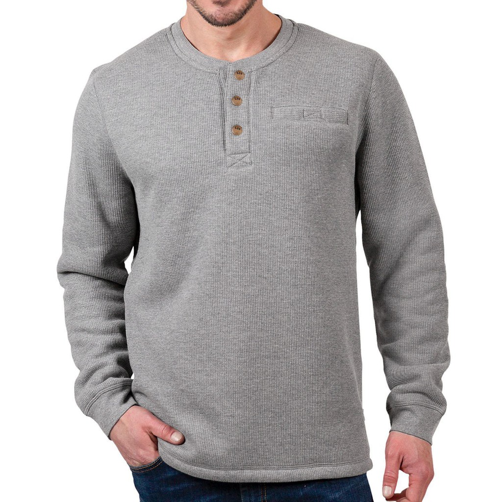 【現貨】美國 Lee 羊羔毛內裡 男 冬季保暖亨利T 美式質感素面長袖T恤