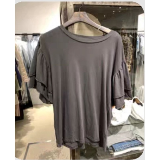 韓國代購JANE BIRKIN-L新款纯色层叠荷葉短袖T恤