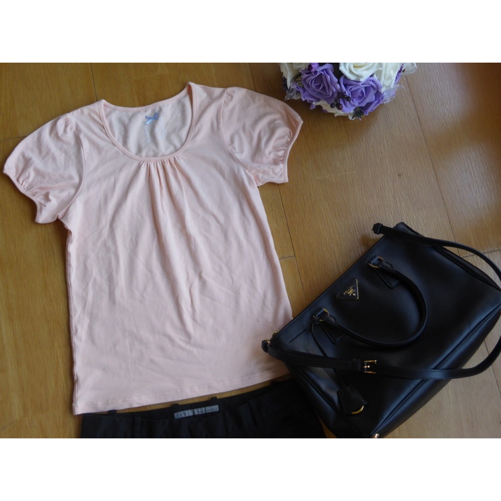 [ JUST LIKE ] 日本購入 michel klein副牌 klein plus 嫩粉色高質感圓領公主袖短袖T恤
