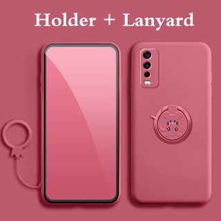 外殼 vivo Y12s Y12A 2021 手機殼帶液態矽膠支架和戒指卡通支架