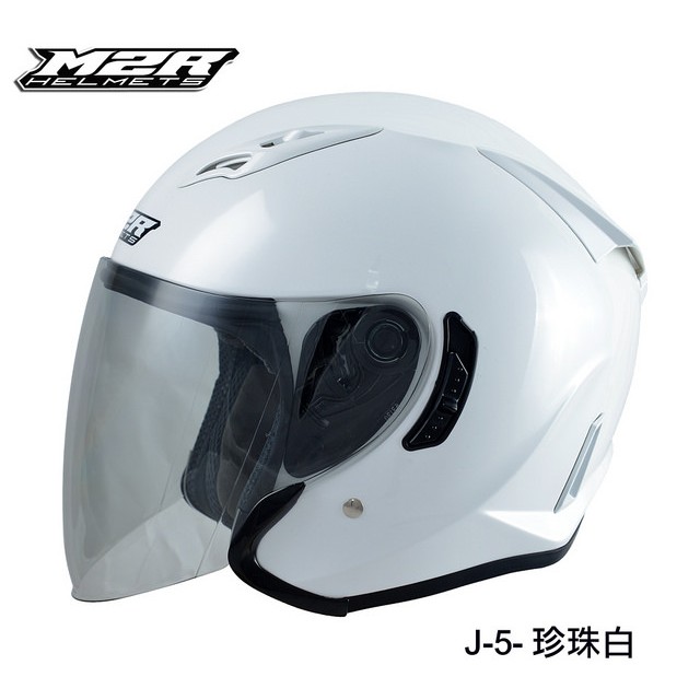 【安全帽先生】M2R J-5 J5 素色 珍珠白 騎士 半罩 安全帽 內置墨片 買就送好禮二選一