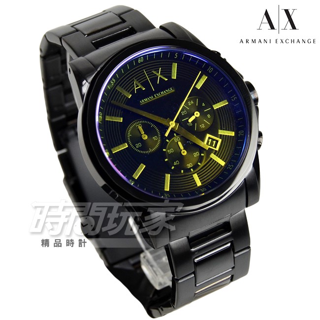 A｜X 精品錶 雅痞炫光三眼計時男錶 防水手錶 鏡面藍x黑 ARMANI EXCHANGE AX2513【時間玩家】